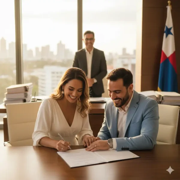 Matrimonio Civil En Panamá Actualizado 2025 1 Pareja firmando el acta de matrimonio civil en Panamá